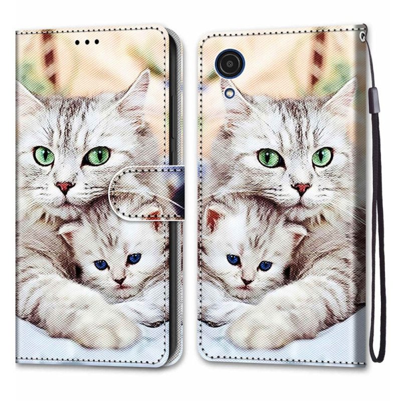 Custodia in pelle Samsung Galaxy A03 Core Famiglia Di Gatti