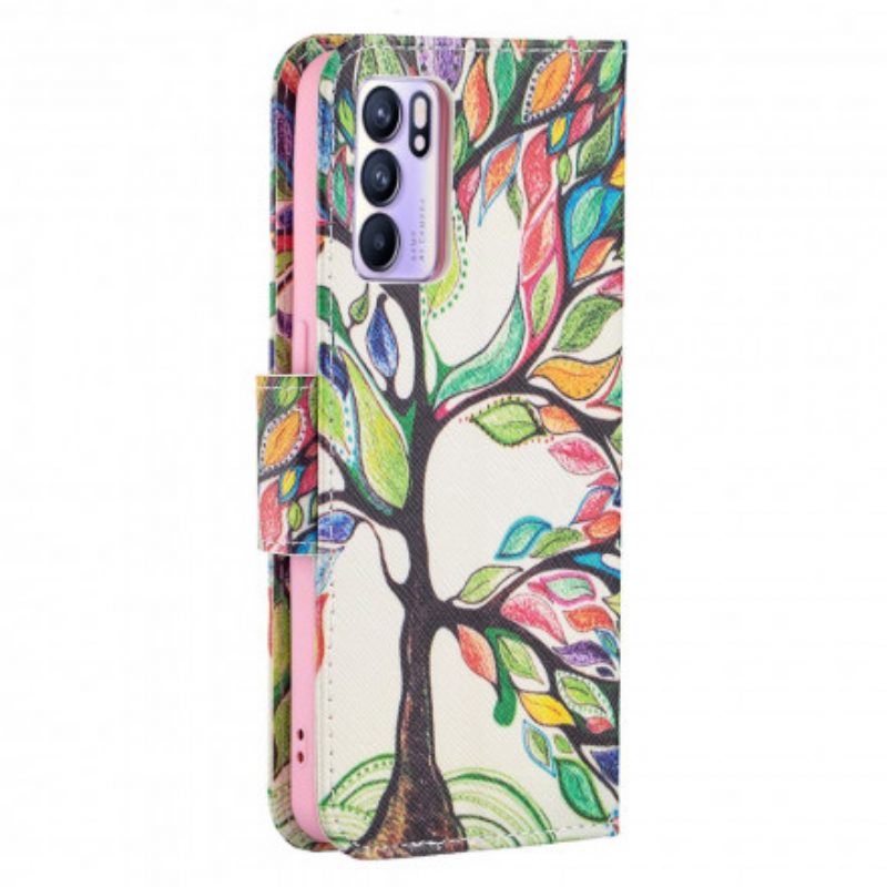 Custodia in pelle Oppo Reno 6 5G Albero Colorato