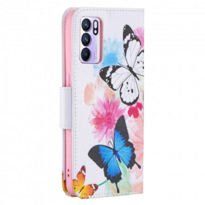 Custodia in pelle Oppo Reno 6 5G Farfalle E Fiori Dipinti