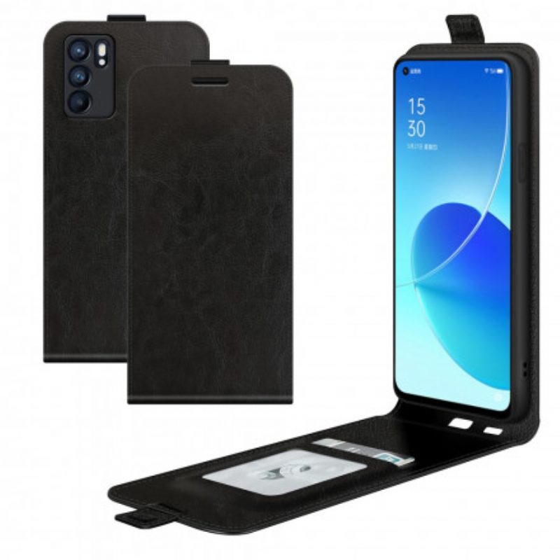 Custodia in pelle Oppo Reno 6 5G Folio Cover Patta Verticale Effetto Pelle