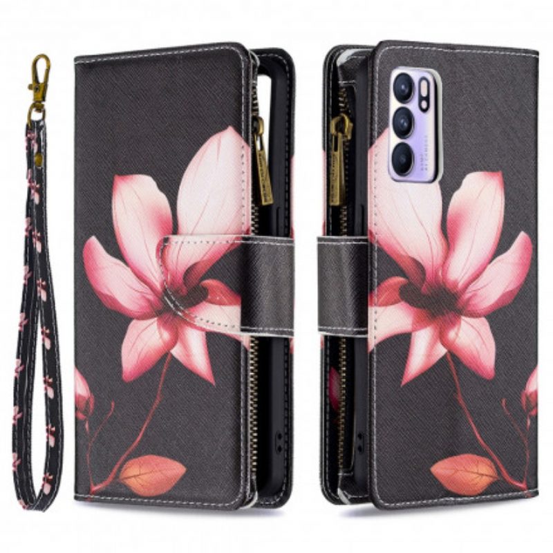 Custodia in pelle Oppo Reno 6 5G Tasca Con Zip A Fiore