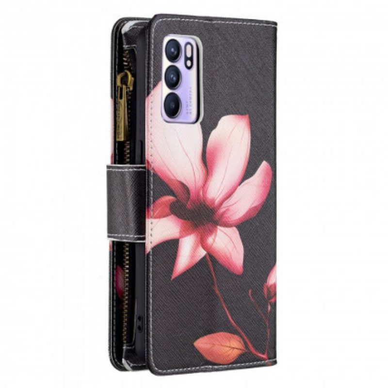 Custodia in pelle Oppo Reno 6 5G Tasca Con Zip A Fiore