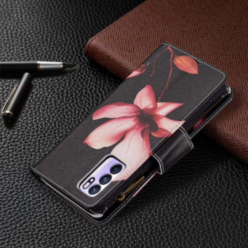 Custodia in pelle Oppo Reno 6 5G Tasca Con Zip A Fiore