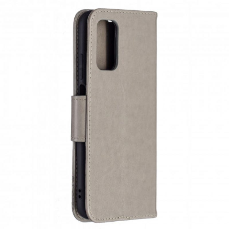 Custodia in pelle Poco M3 Folio Cover Farfalle E Lembo Obliquo