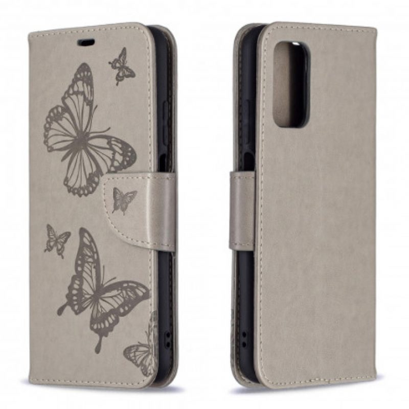 Custodia in pelle Poco M3 Folio Cover Farfalle E Lembo Obliquo