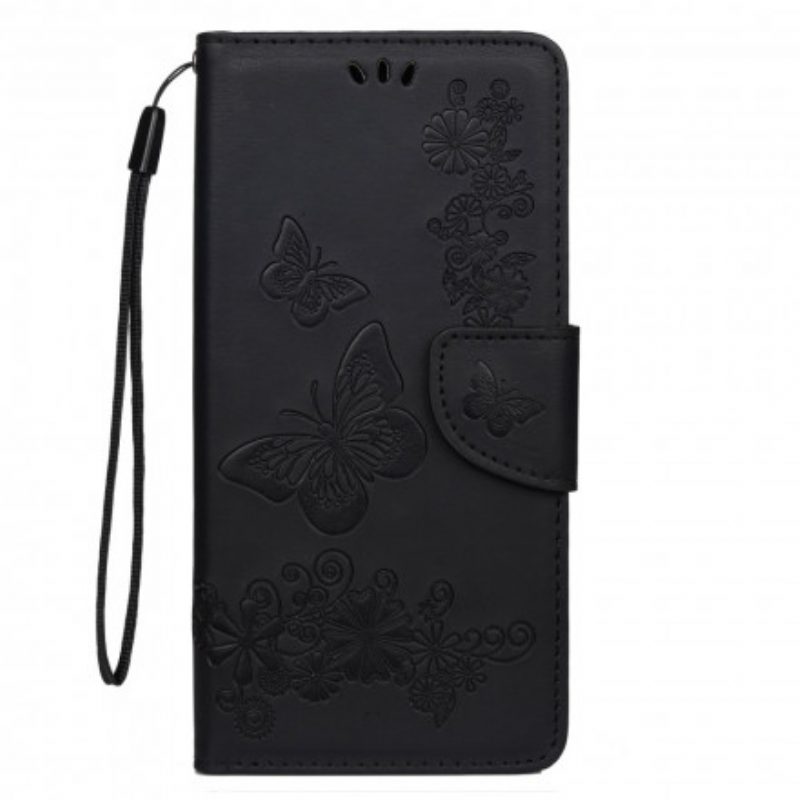 Folio Cover Poco M3 Solo Farfalle Con Cordino