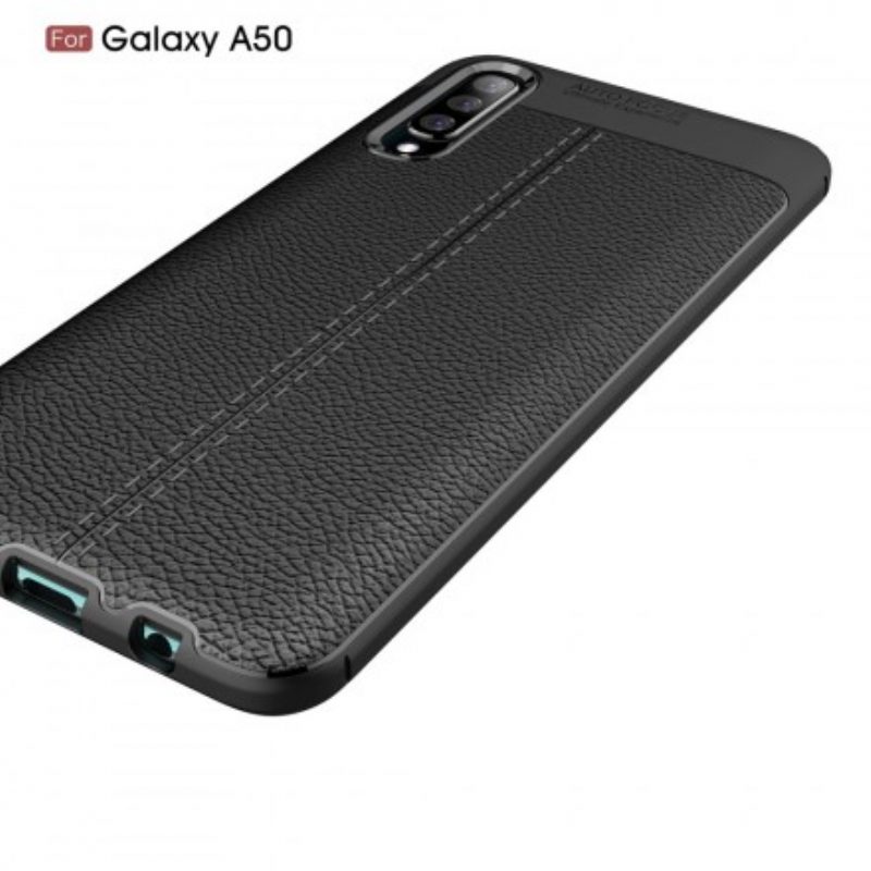 Cover Samsung Galaxy A50 Doppia Linea Litchi Effetto Pelle