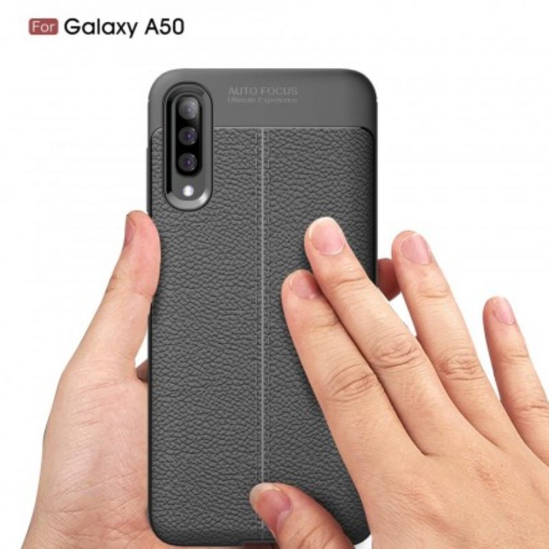 Cover Samsung Galaxy A50 Doppia Linea Litchi Effetto Pelle