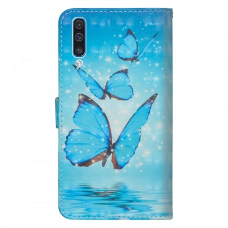 Custodia A Portafoglio Samsung Galaxy A50 Farfalle Blu Volanti