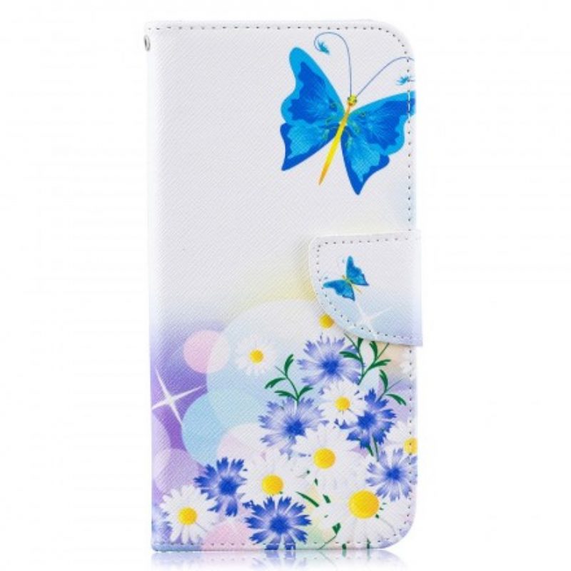 Custodia A Portafoglio Samsung Galaxy A50 Farfalle E Fiori Dipinti