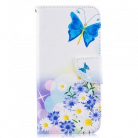 Custodia A Portafoglio Samsung Galaxy A50 Farfalle E Fiori Dipinti