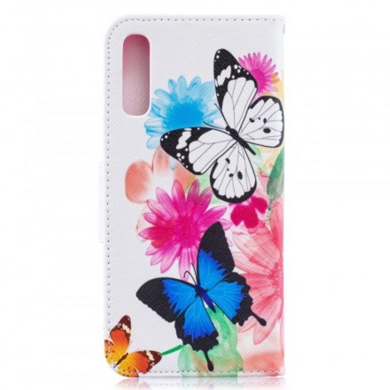 Custodia A Portafoglio Samsung Galaxy A50 Farfalle E Fiori Dipinti