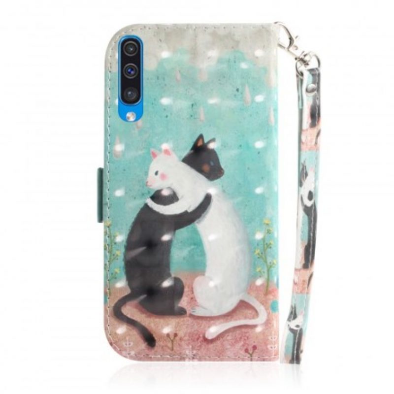 Custodia in pelle Samsung Galaxy A50 Amici Gatto Strappy