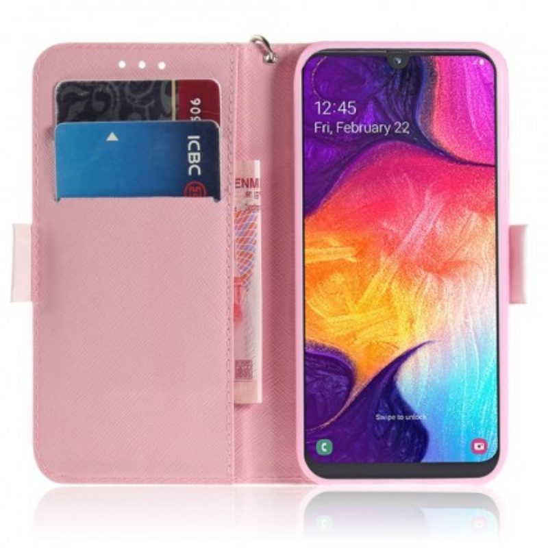 Custodia in pelle Samsung Galaxy A50 Amici Gatto Strappy