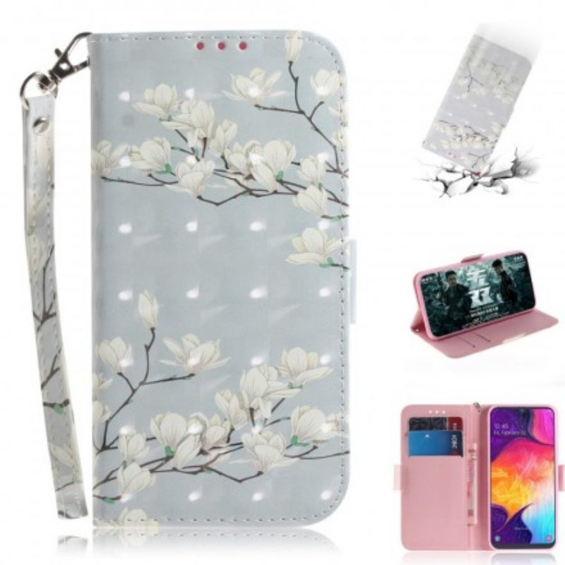 Custodia in pelle Samsung Galaxy A50 Cinghia Fiore Albero