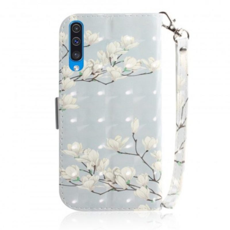 Custodia in pelle Samsung Galaxy A50 Cinghia Fiore Albero