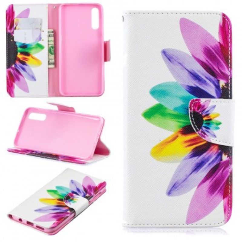 Custodia in pelle Samsung Galaxy A50 Fiore Dell'acquerello