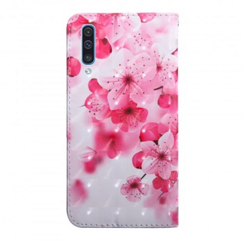 Custodia in pelle Samsung Galaxy A50 Fiori Rosa