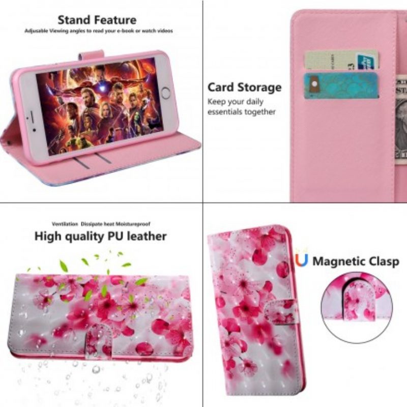 Custodia in pelle Samsung Galaxy A50 Fiori Rosa