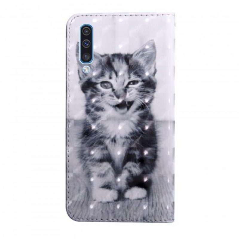 Custodia in pelle Samsung Galaxy A50 Gatto Bianco E Nero