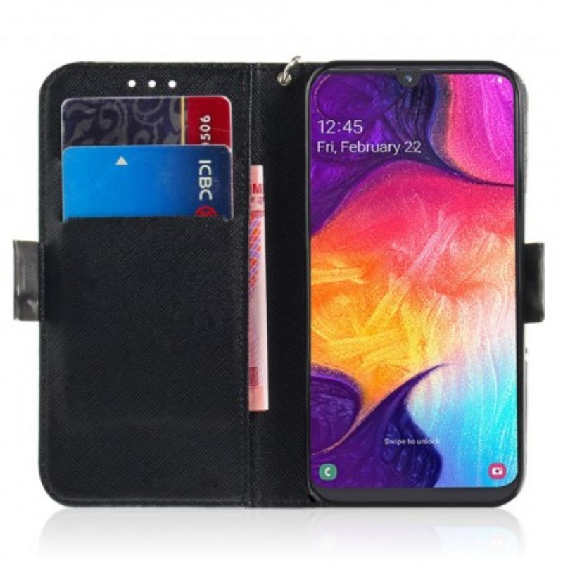 Custodia in pelle Samsung Galaxy A50 Gatto Grigio Con Cinturino