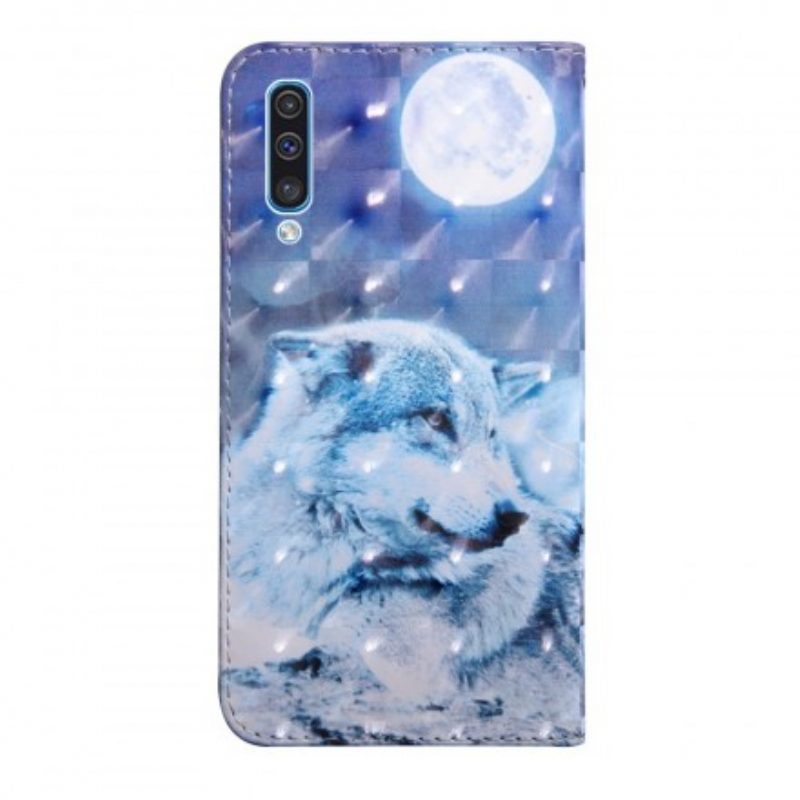 Custodia in pelle Samsung Galaxy A50 Lupo Al Chiaro Di Luna