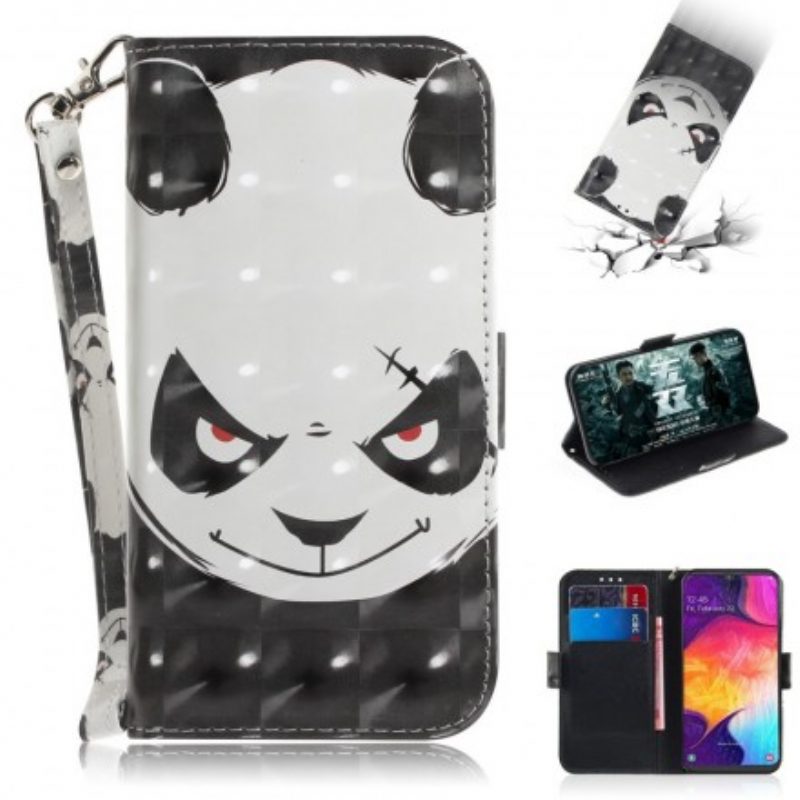 Custodia in pelle Samsung Galaxy A50 Panda Arrabbiato Con Cordino