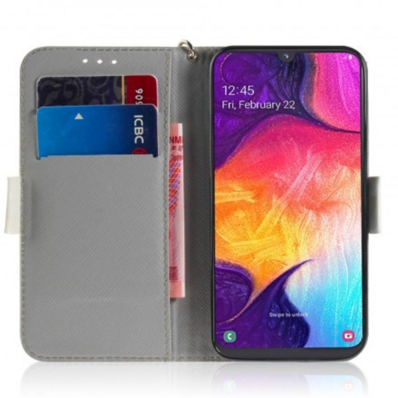 Custodia in pelle Samsung Galaxy A50 Ramo Fiorito Con Cinturino