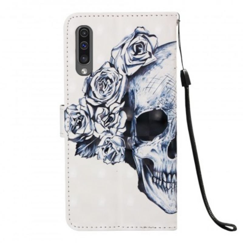 Custodia in pelle Samsung Galaxy A50 Teschio Fiorito