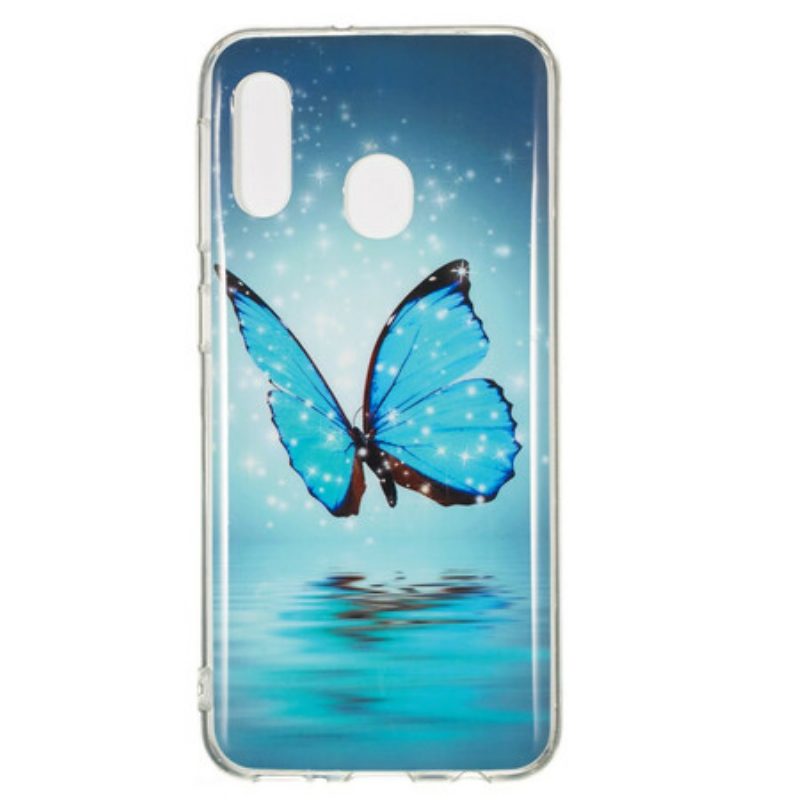 Cover Samsung Galaxy A20e Farfalla Blu Fluorescente