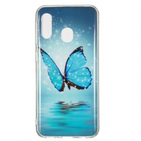 Cover Samsung Galaxy A20e Farfalla Blu Fluorescente