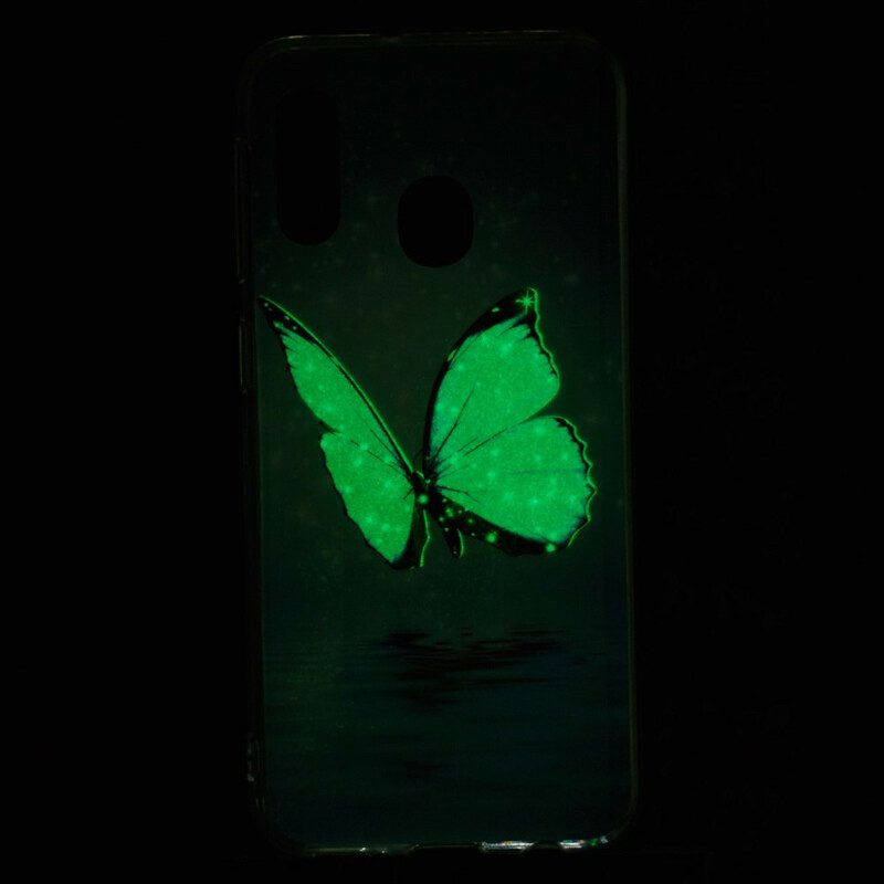 Cover Samsung Galaxy A20e Farfalla Blu Fluorescente