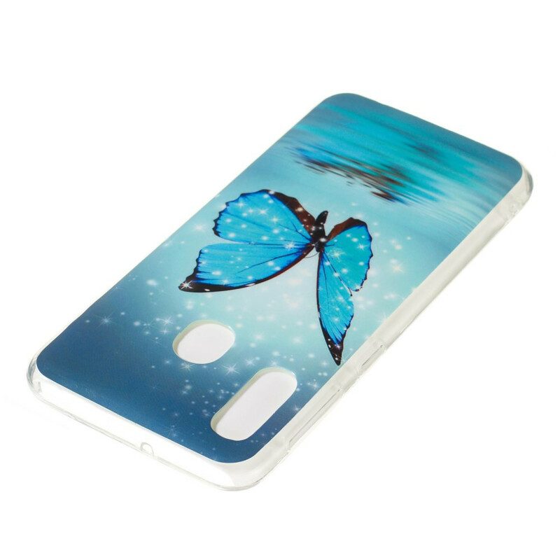 Cover Samsung Galaxy A20e Farfalla Blu Fluorescente