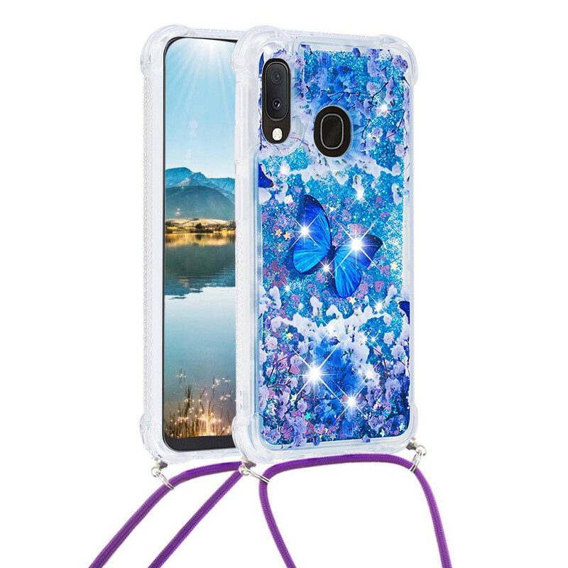 Cover Samsung Galaxy A20e Farfalle Di Paillettes Con Coulisse