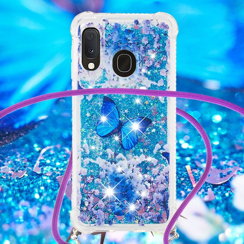 Cover Samsung Galaxy A20e Farfalle Di Paillettes Con Coulisse