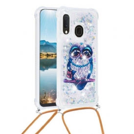 Cover Samsung Galaxy A20e Miss Owl Con Coulisse In Paillettes