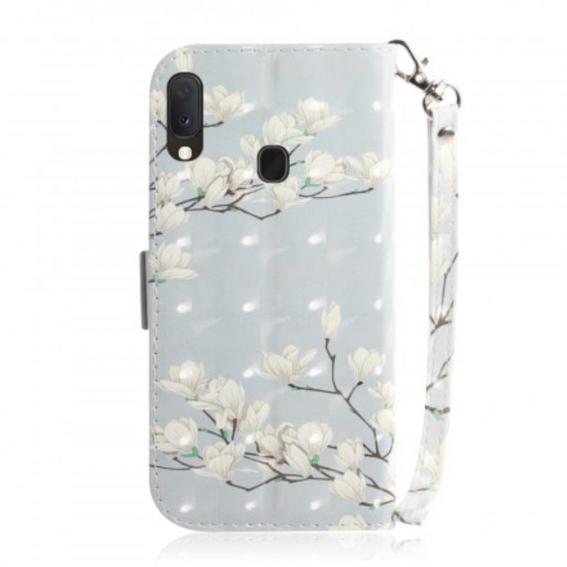 Custodia in pelle Samsung Galaxy A20e Cinghia Fiore Albero