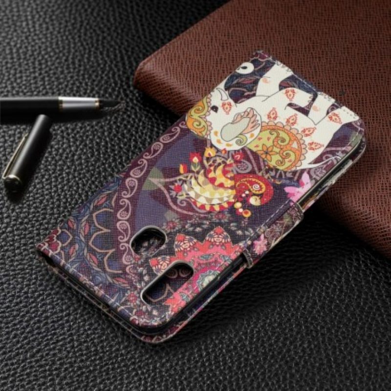 Custodia in pelle Samsung Galaxy A20e Mandala Di Elefanti Etnici