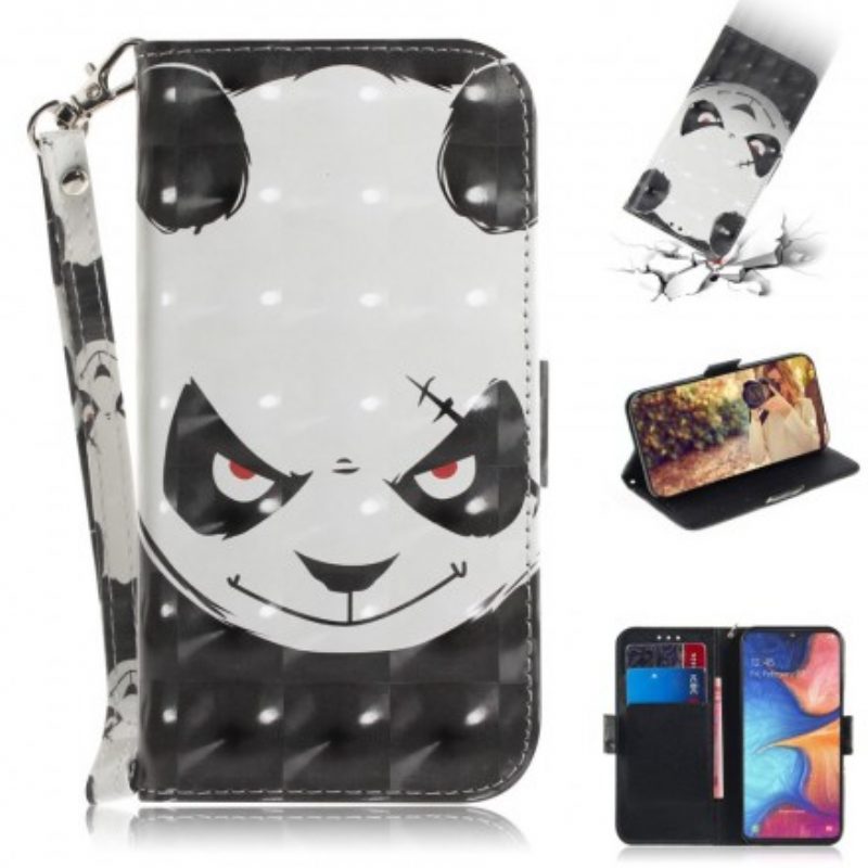 Custodia in pelle Samsung Galaxy A20e Panda Arrabbiato Con Cordino