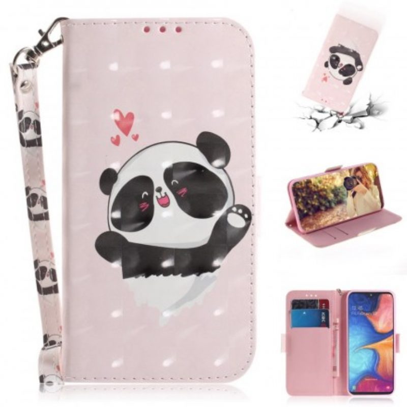 Custodia in pelle Samsung Galaxy A20e Panda Love Con Cordino