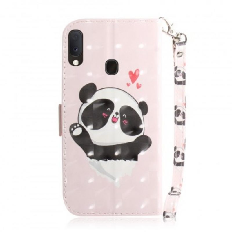 Custodia in pelle Samsung Galaxy A20e Panda Love Con Cordino