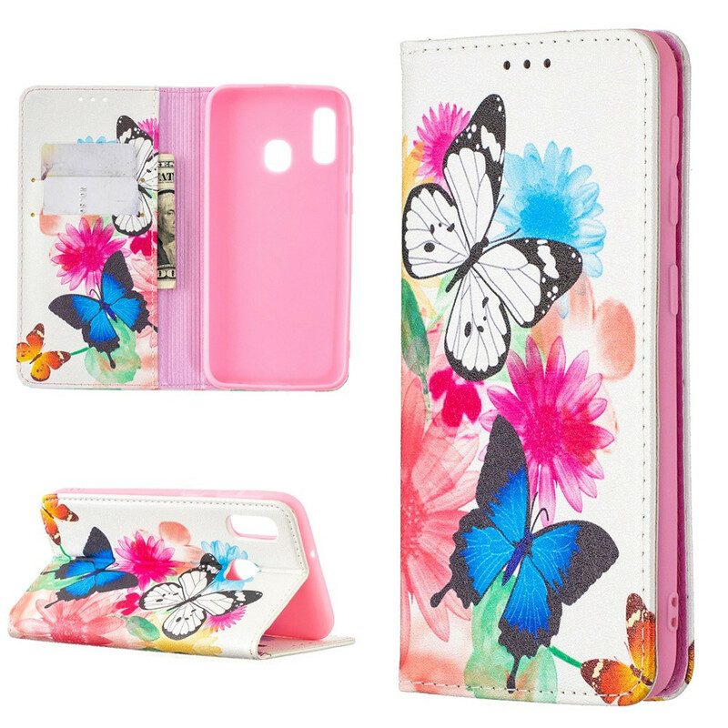 Folio Cover Samsung Galaxy A20e Custodia in pelle Farfalle Colorate