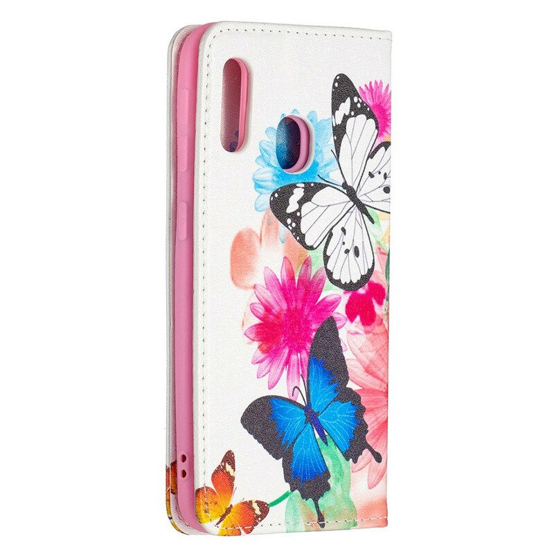 Folio Cover Samsung Galaxy A20e Custodia in pelle Farfalle Colorate