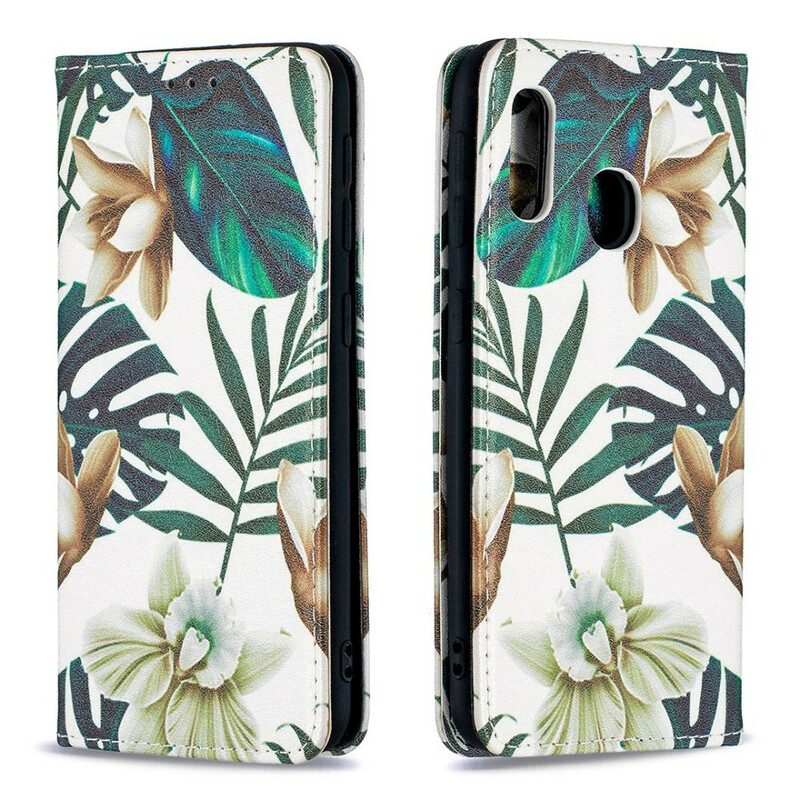 Folio Cover Samsung Galaxy A20e Custodia in pelle Foglie