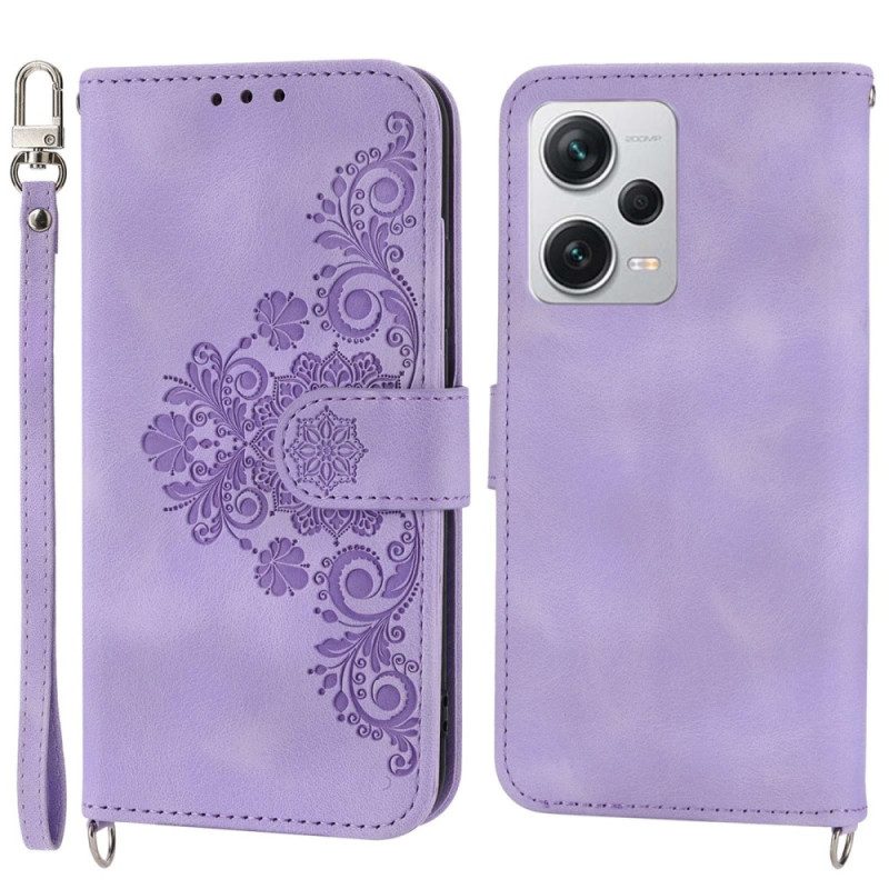 Custodia in pelle Xiaomi Redmi Note 12 Pro Plus Mandala Con Cordino E Tracolla