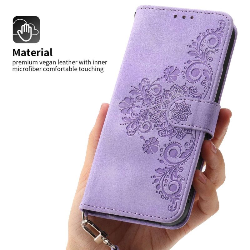 Custodia in pelle Xiaomi Redmi Note 12 Pro Plus Mandala Con Cordino E Tracolla