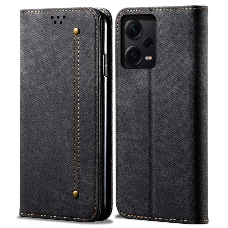 Folio Cover Xiaomi Redmi Note 12 Pro Plus Custodia in pelle Tessuto Denim