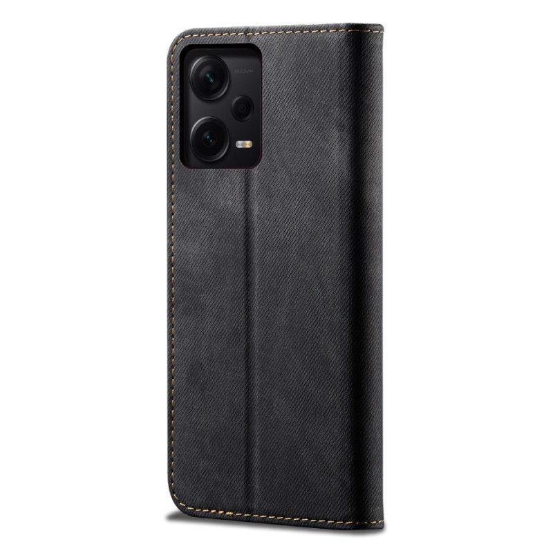 Folio Cover Xiaomi Redmi Note 12 Pro Plus Custodia in pelle Tessuto Denim