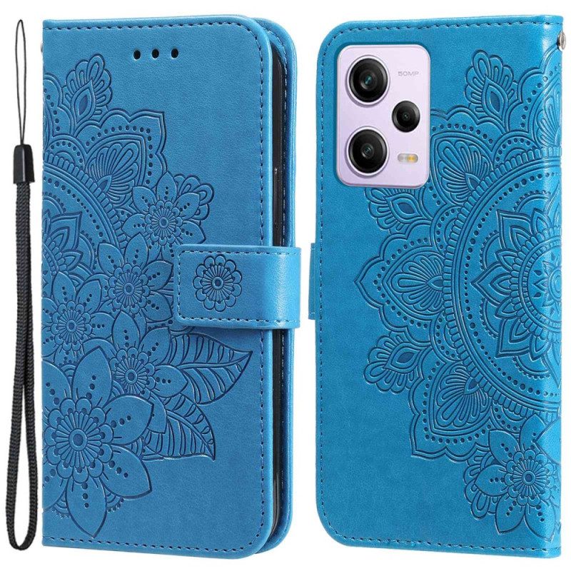 Custodia in pelle Poco X5 Pro 5G Cinghia Fiore Mandala