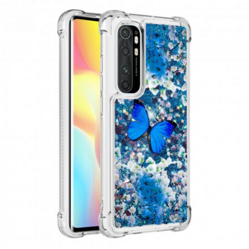 Cover Xiaomi Mi Note 10 Lite Farfalle Blu Glitterate